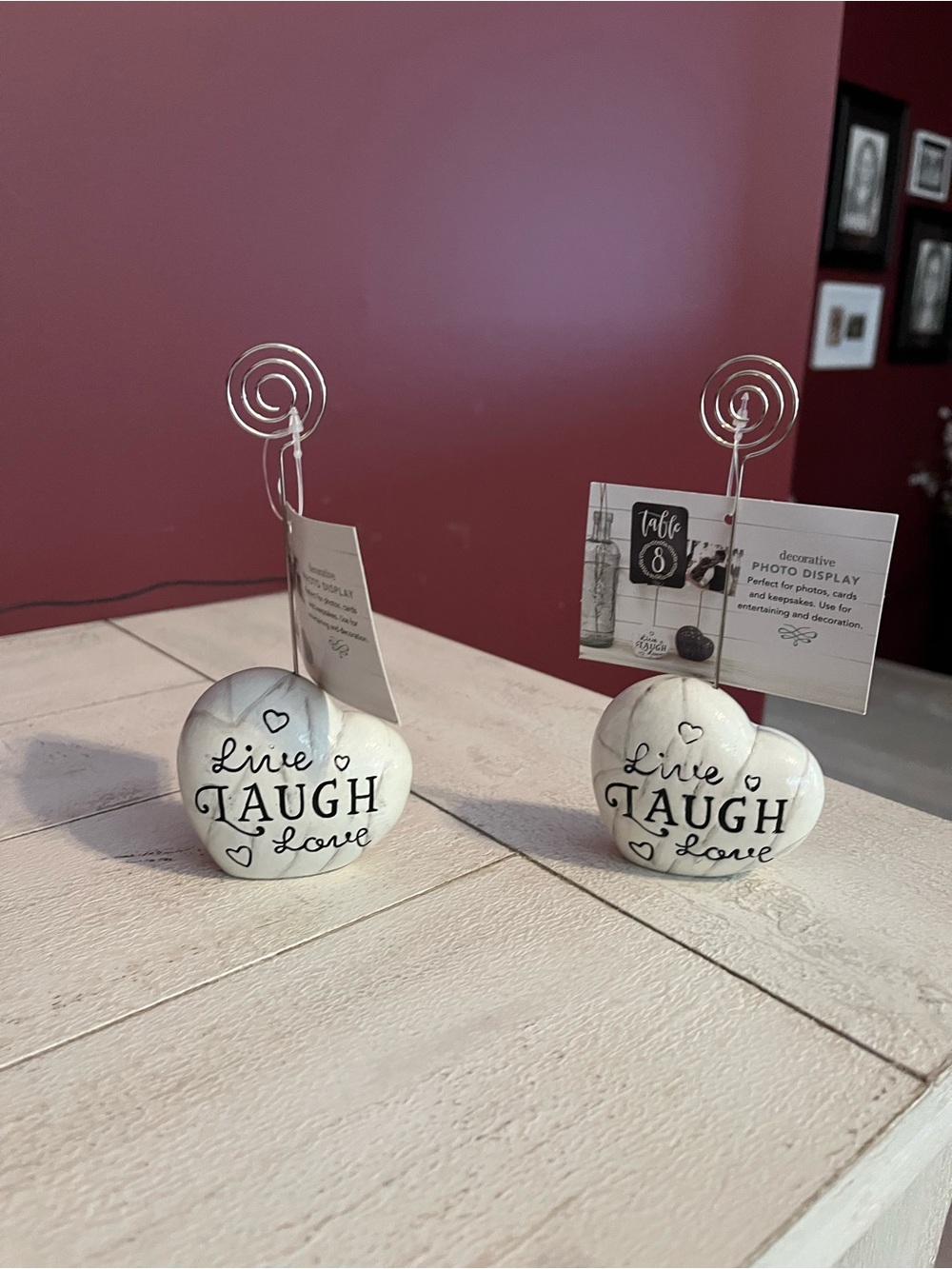 Set of “Live Laugh Love” Heart Photo Holder